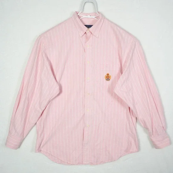 Polo Ralph Lauren Button Shirt Women's Size 14 Pink Oxford Stripe Crown Crest - Picture 2 of 7